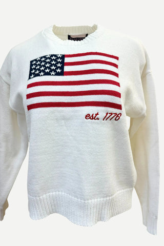 Road Trips American Flag Sweater, White Road Trips
