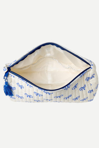 Two's Company Coquette Bow Cotton Quilted Pouche, Large