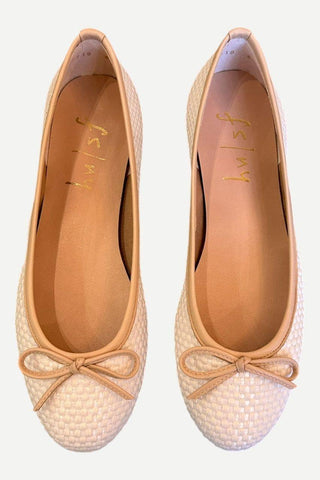 French Sole Marge Flats, Beige White Raffia