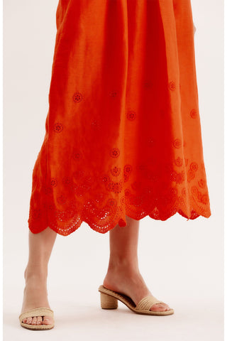 Tyler Boe Maria Eyelet Linen Dress, Tiger Lily