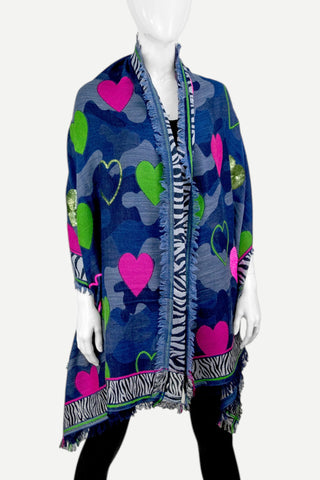 Mitchie's Matchings Scarf, Blue Camo/Hearts