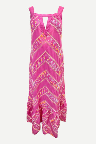 Aether Dress, Embroidered Maxi in Fuchsia Aether