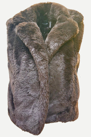 Dolce Cabo Plush Faux Fur Notch Color Vest, Dark Brown