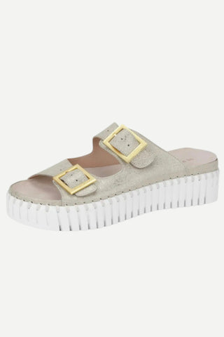 Ilse Jacobsen Tulip Buckle Sandal w/ White Sole, Metallic Silver ILSE JACOBSEN