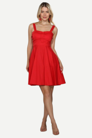 Eva Rose Fold Tie Back Dress w/ Pocket, Red Eva Rose
