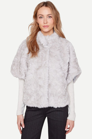 Renuar Ruched Faux Fur Poncho, Grey