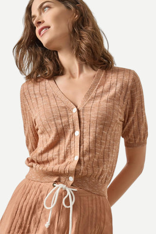 Lilla P Open Stitch V-Neck Cardigan, Coppertone LILLA P