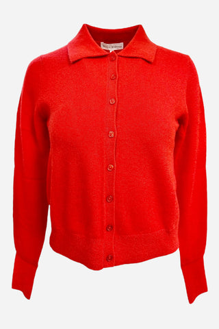 White + Warren Cashmere Collared Cardigan, French Red