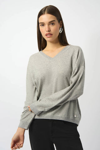 Joseph Ribkoff Wool Blend V-Neck Boxy Sweater, Grey