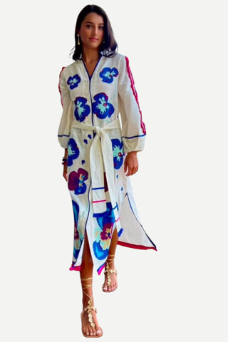 V By Jatin Varma Arya Dress, Resort White and Navy Poppy Floral