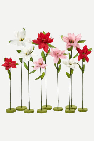 Two's Company Poinsettia SMALL Hand-Crafted Paper Flower w/ Base, Pink