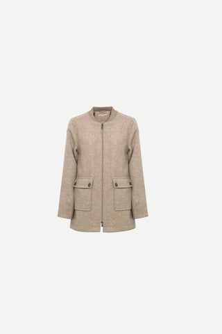 Ilse Jacobsen Melton Zipped Jacket w/ Patched Pockets, Greige