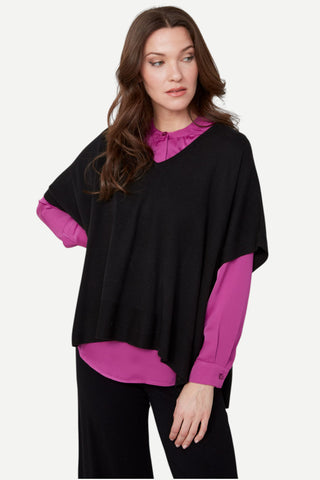 Renuar Knit Cape Sweater, Black