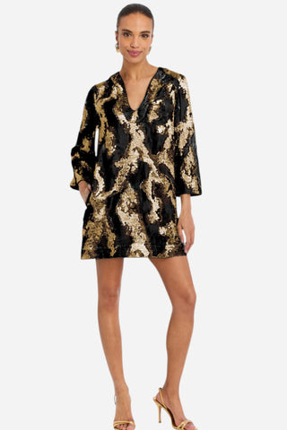Mestiza Ines Caftan Mini Dress, Black Gold