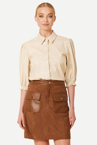 Dolce Cabo Faux Suede and Vegan Leather Skirt, Brown