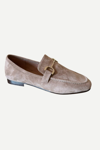 Bibi Lou Suede Loafer with Bit, Taupe