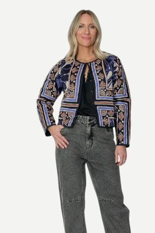 West Of. Colette Reversible Quilted Jacket, Fleur Scarf Print