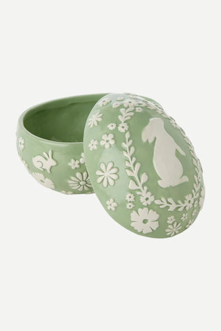 Two's Company Easter Whimsy Bunny Egg Shape Covered Dish, Green TWO'S COMPANY
