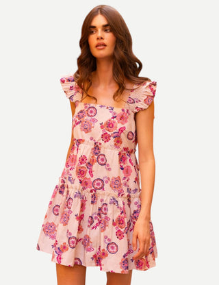 Oliphant Smocked Square Neck Mini Dress, Pretoria Pink