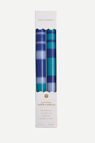 Two's Company Stripe & Glow Taper Candles, Blue TWO'S COMPANY