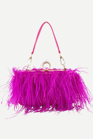 BC Bags Feathers Evening Clutch Handbag, Fuscia