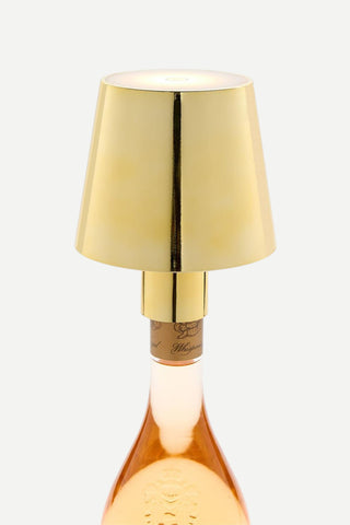 Two's Company Led Portable Cordless Gold Lampshade Bottle Lamp w/ Stopper Attachment