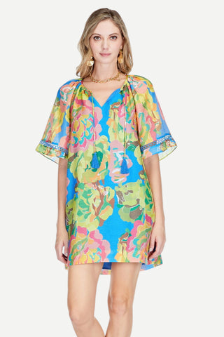 Jade Trimmed Peasant Dress, Chartreuse Dream