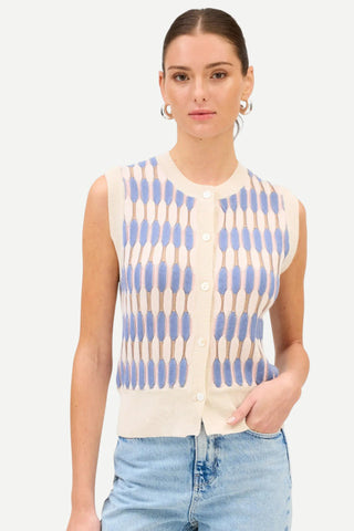 Allison Rose Vest, Ivory/Blue Allison