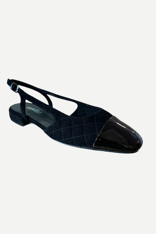 Vaneli Trill Suede Patent Slingback Flat ,Black
