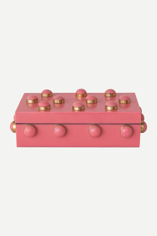 Creative Co-Op MDF, Resin & Brass Studded Box, Pink & Gold