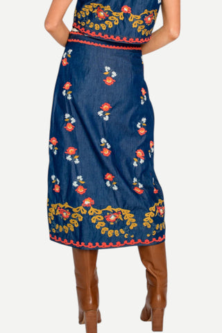 Elizabeth James The Label Frannie Skirt - Denim Embroidery