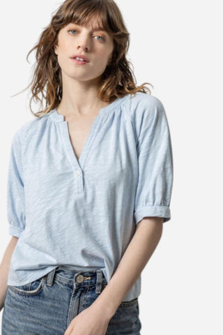 Lilla P Shirred Split Neck Raglan, Glass