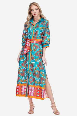 Jade Midi Shirt Dress, 51", Tangerine Tide