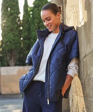 Esqualo Puffer Quilted Poncho Jacket, Navy Esqualo