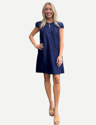 Fitzroy & Willa Silk Shift Dress, Navy