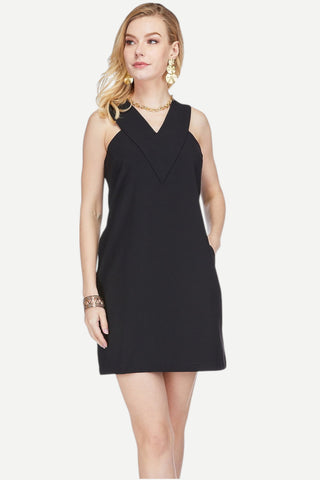 Jade V-Yoke Halter Dress, Black
