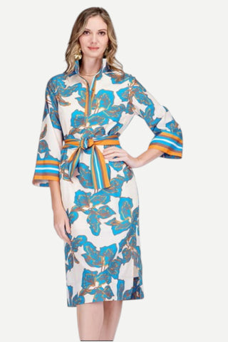 Jade Band Collar Midi Dress, Bold Rivera