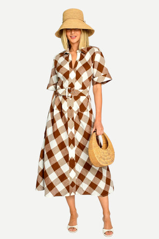 Elizabeth James Collins Dress, Brown Gingham