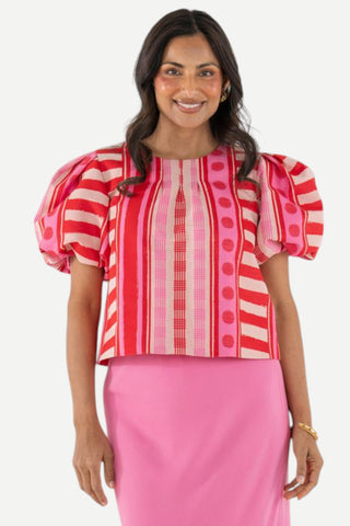 Emily McCarthy Jane Top, Peach Jubilee Jacquard