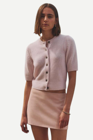 White + Warren Cashmere Elbow Sleeve Cardigan, Pink Sand