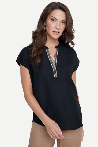 Renuar Embroidered Top, Black Renuar