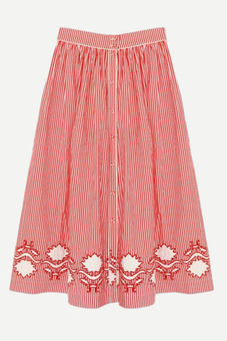 Brooks Ave Colette Midi Skirt, Red Stripe Brooks Ave