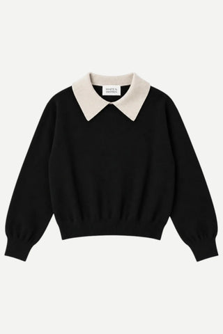 White + Warren Cashmere Contrast Collar Sweater