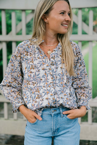 Clara The Label Victoria Dunn Sage Blouse, Gilded Branch