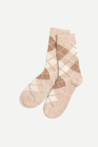 Two's Company Argyle Crew Socks, Taupe