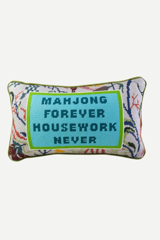 Furbish Mahjong Forever, Needlepoint Pillow