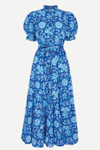 Blue floral dress on a white background