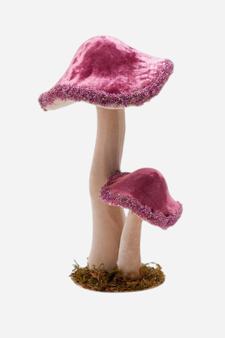 Two's Company Festive Forage Hand Crafted Mushroom Decor w/ Glass Beads Accent, Mauve