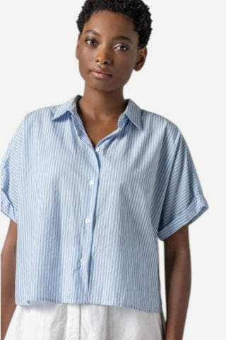 Lilla P Striped Boxy Button Down, Malibu Stripe