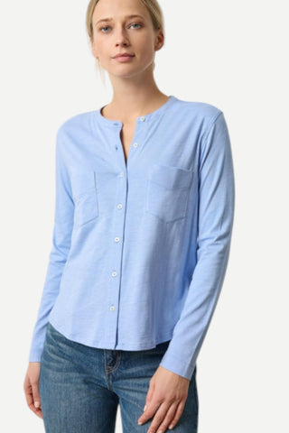 Lilla P Mandarin Collar Button Down Shirt, Wedgewood Blue
